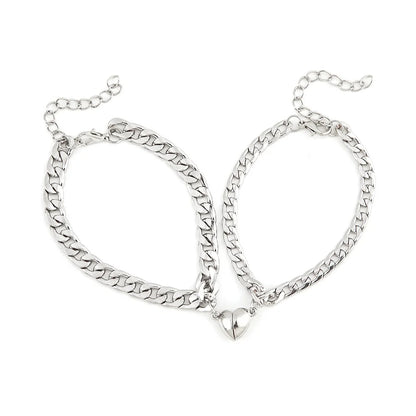 Stainless Steel Couple Bracelet Set – Heart-Shaped Magnet Design